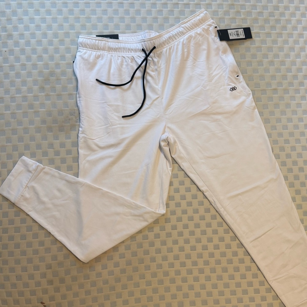 Men's White Athletic Joggers with Contrast Drawstring - Picture 4 of 9